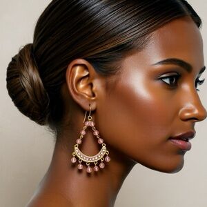 Pink Crystal and Gold tone Chandelier Earrings, Possibly Amrita Singh. NWOT.